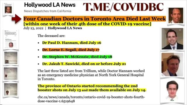Four Canadian Doctors “Died Suddenly” After Their 4th Booster   DROPPING LIKE FLIES!