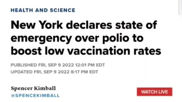 New York Declares State Of Emergency Over Polio To Boost Low Vaccination Rates Published Fri, Sep 9