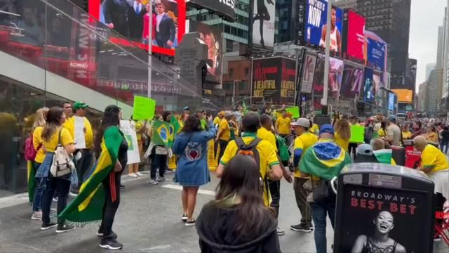 HAPPENING NOW Protesters gather in Times Square chant “BRAZIL WAS STOLEN”